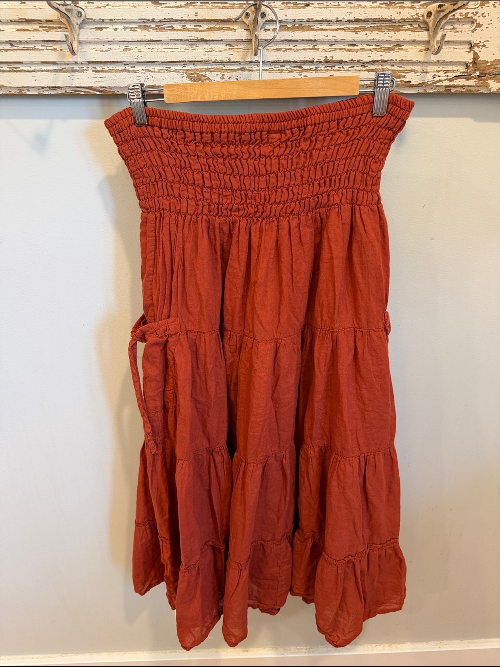 Cotton Flower Bohemian Tiered Pocket Skirt in Rust - Picture 5 of 9